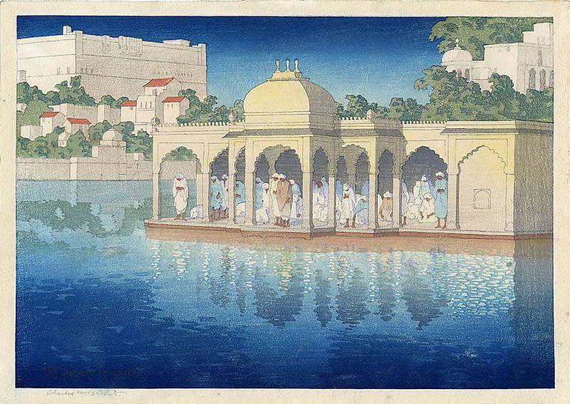 Charles W. Bartlett Prayers at Sunset, Udaipur, India, woodblock print by Charles W. Bartlett, 1919, Honolulu Academy of Arts Germany oil painting art